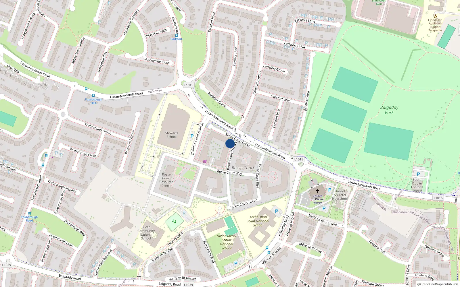Overhead map showing the location of 45 Rosse Court Terrace, Lucan