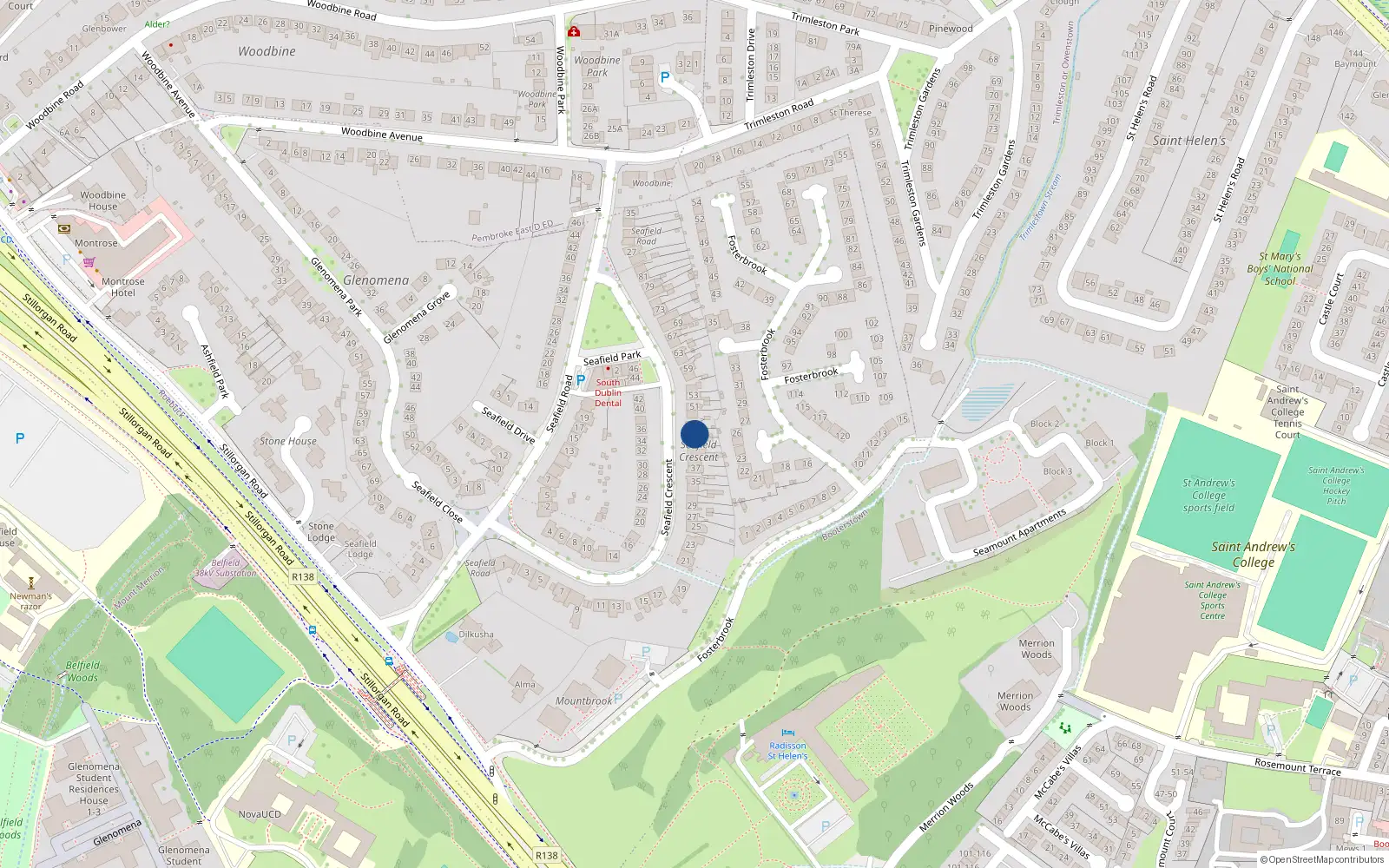 Overhead map showing the location of 45 Seafield Crescent, Blackrock