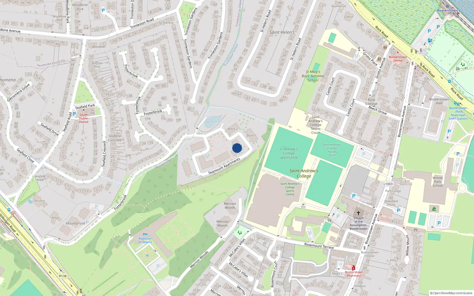Overhead map showing the location of 45 Seamount, Fosterbrook, Mount Merrion