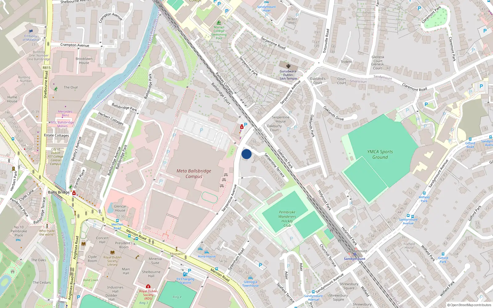 Overhead map showing the location of 45 Serpentine Avenue, Ballsbridge