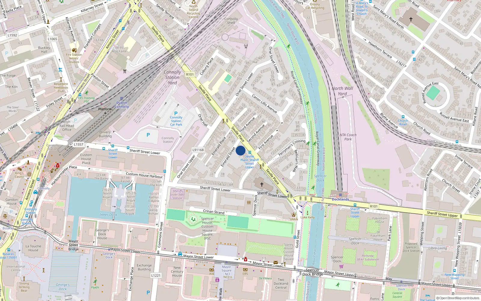 Overhead map showing the location of 45 Seville Place, Dublin 1