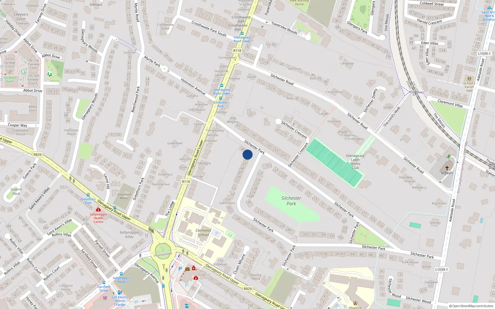 Overhead map showing the location of 45 Silchester Park, Glenageary, Dublin