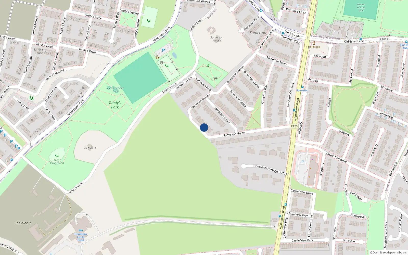 Overhead map showing the location of 45 Somerton Avenue, Lucan
