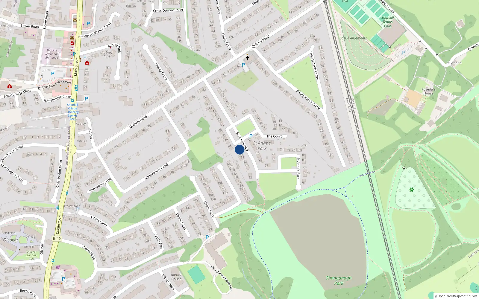 Overhead map showing the location of 45 Saint Anne's Park, Dublin