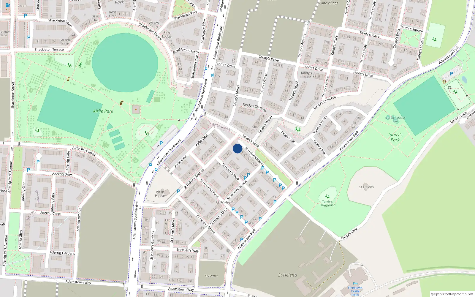 Overhead map showing the location of 45 St Helens Heath, Adamstown, Lucan