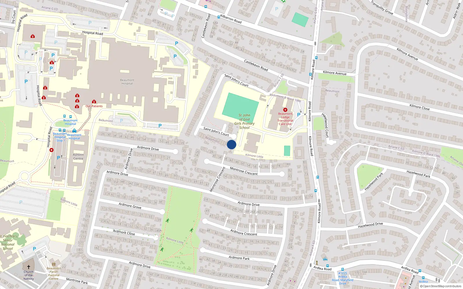 Overhead map showing the location of 45 Saint Johns Court, Dublin 5