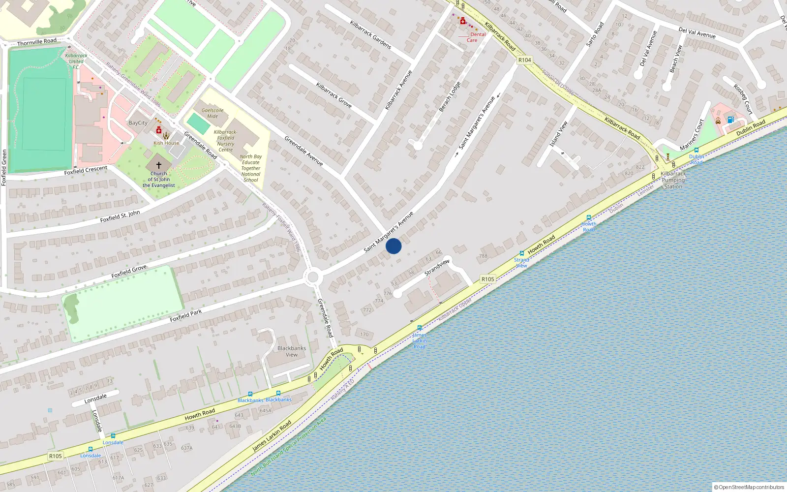 Overhead map showing the location of 45 St Margarets Avenue, Raheny, Dublin 5