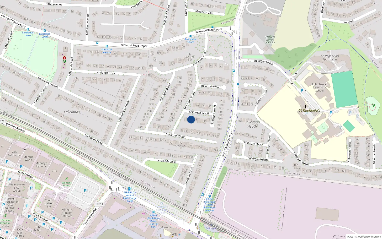 Overhead map showing the location of 45 Stillorgan Wood, Stillorgan, Co Dublin