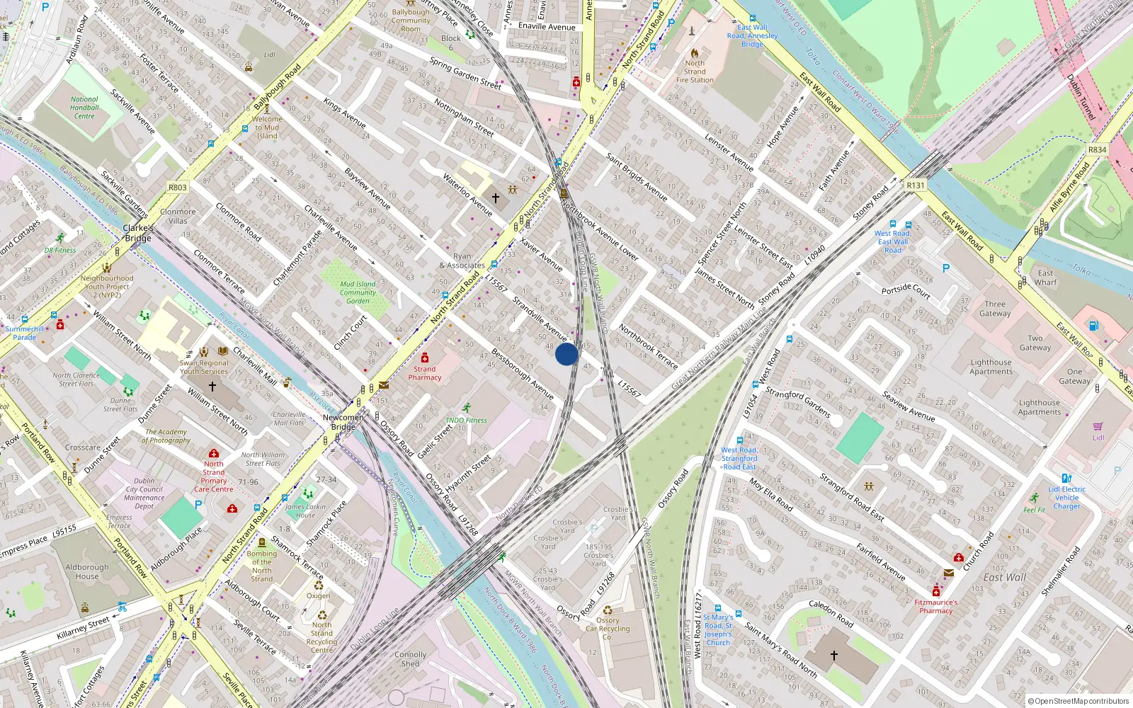 Overhead map showing the location of 45 Strandville Avenue, North Strand