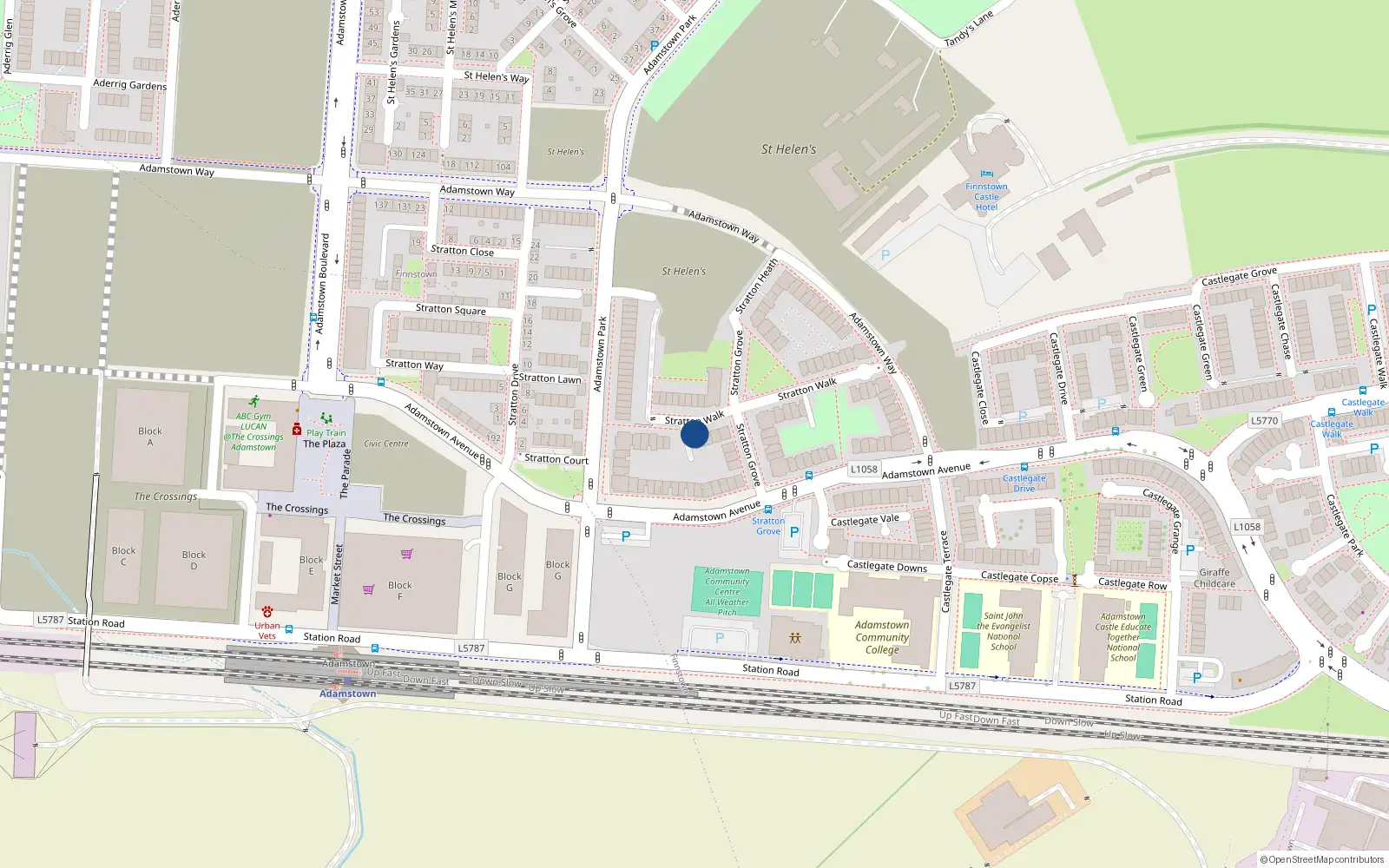 Overhead map showing the location of 45 Stratton Walk, Lucan