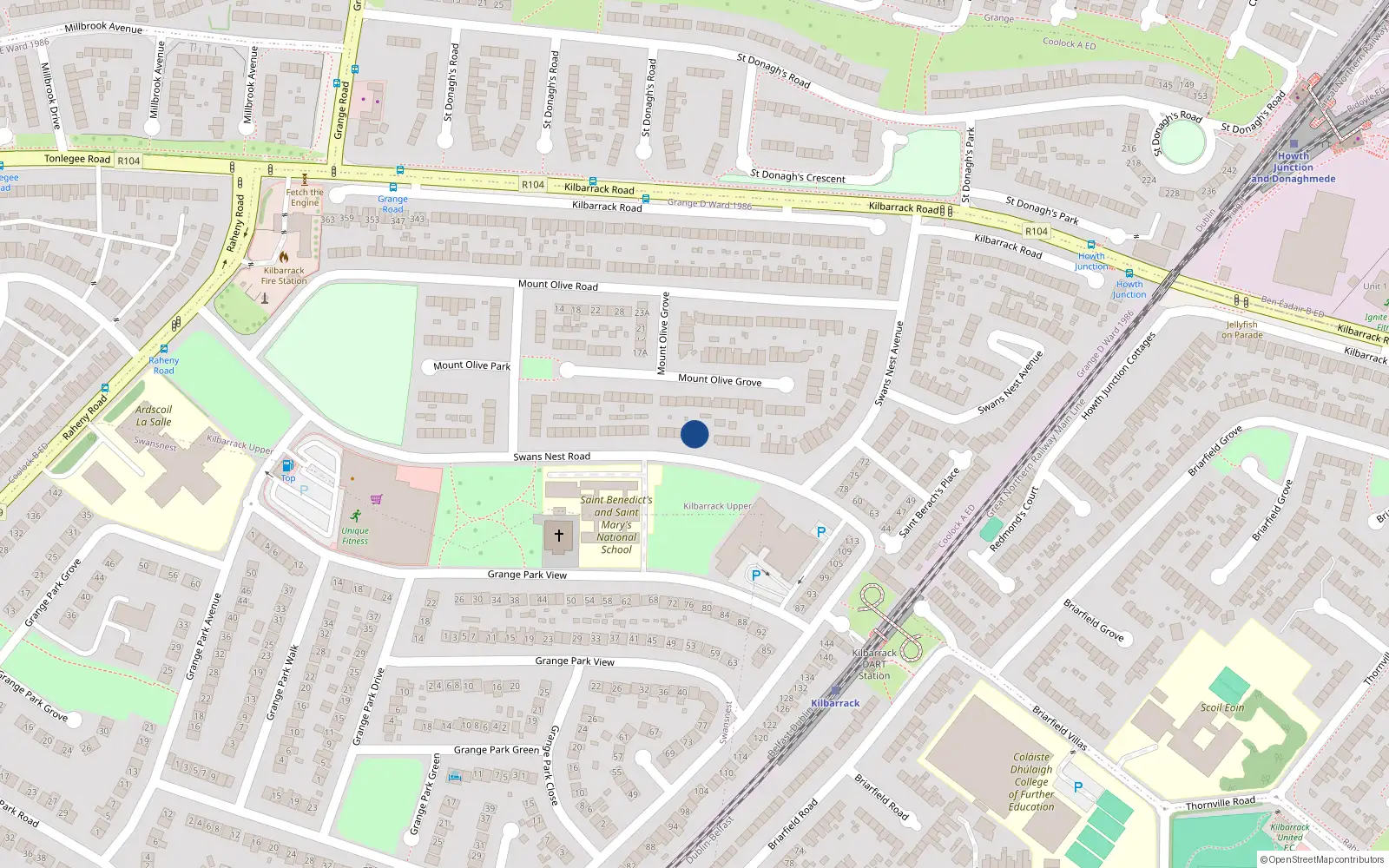 Overhead map showing the location of 45 Swans Nest Road, Kilbarrack, Dublin 5