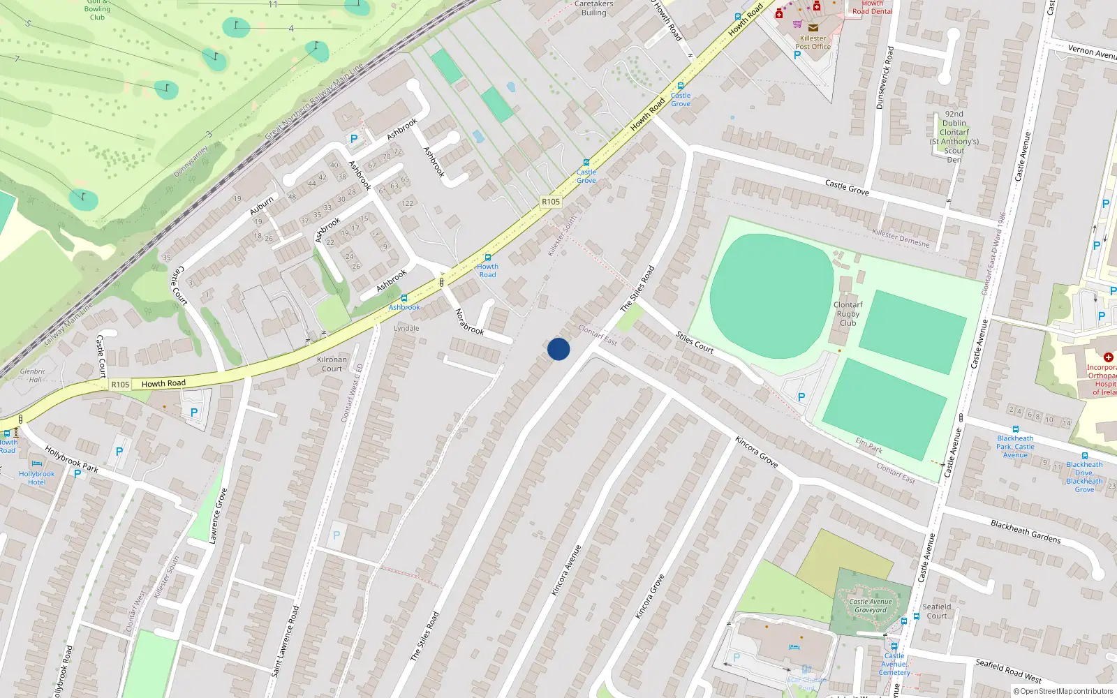 Overhead map showing the location of 45 The Stiles Road, Dublin 3
