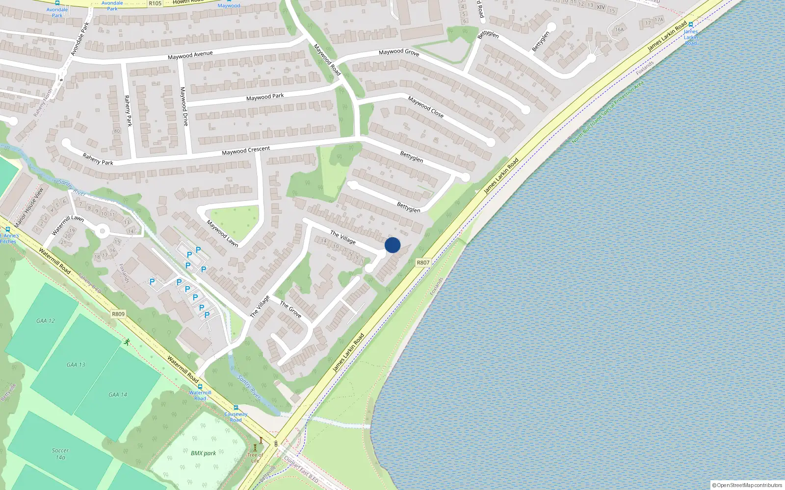 Overhead map showing the location of 45 the Village, Bettyglen Village, Raheny Dublin 5