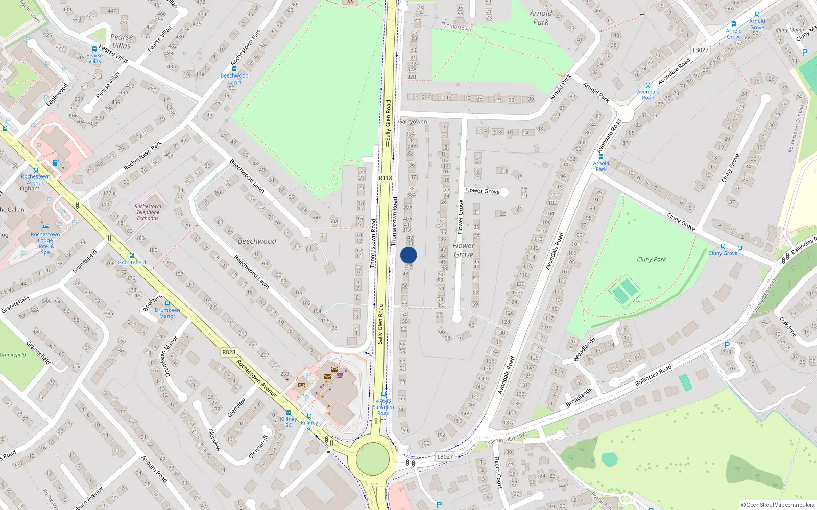 Overhead map showing the location of 45 Thomastown Road, Dun Laoghaire, Dublin