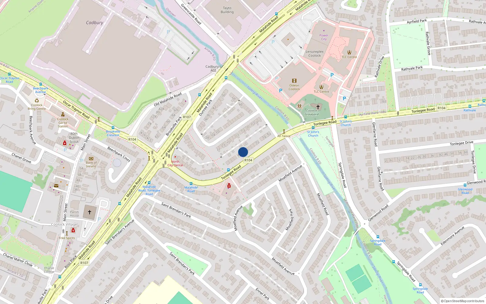 Overhead map showing the location of 45 Tonlegee Road, Coolock, Dublin 5