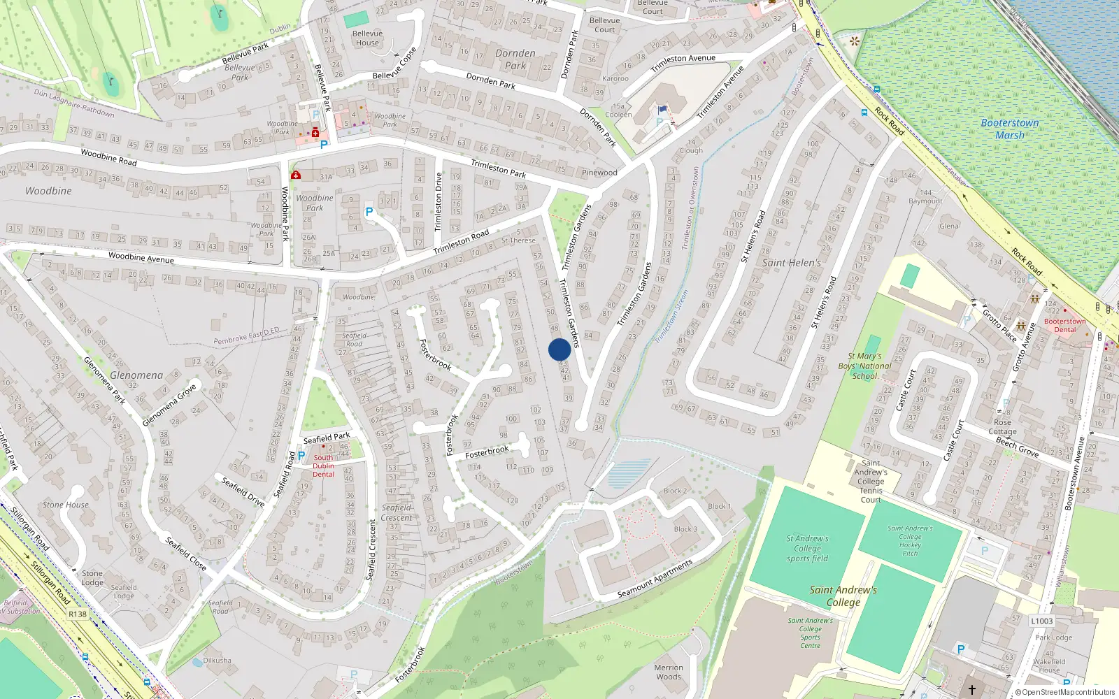 Overhead map showing the location of 45 Trimleston Gardens, Trimleston or Owenstown