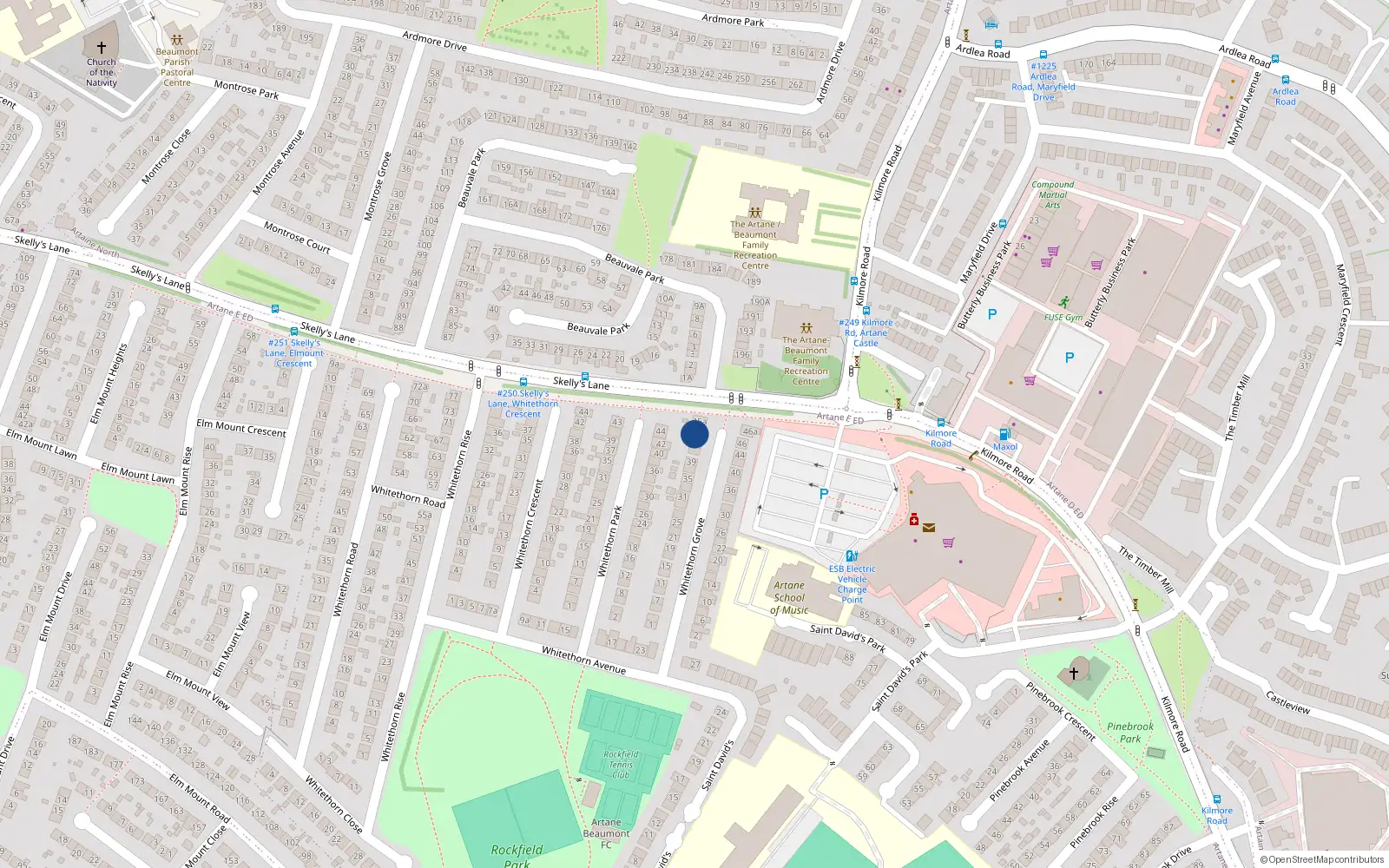 Overhead map showing the location of 45 Whitethorn Grove, Artane, Dublin 5