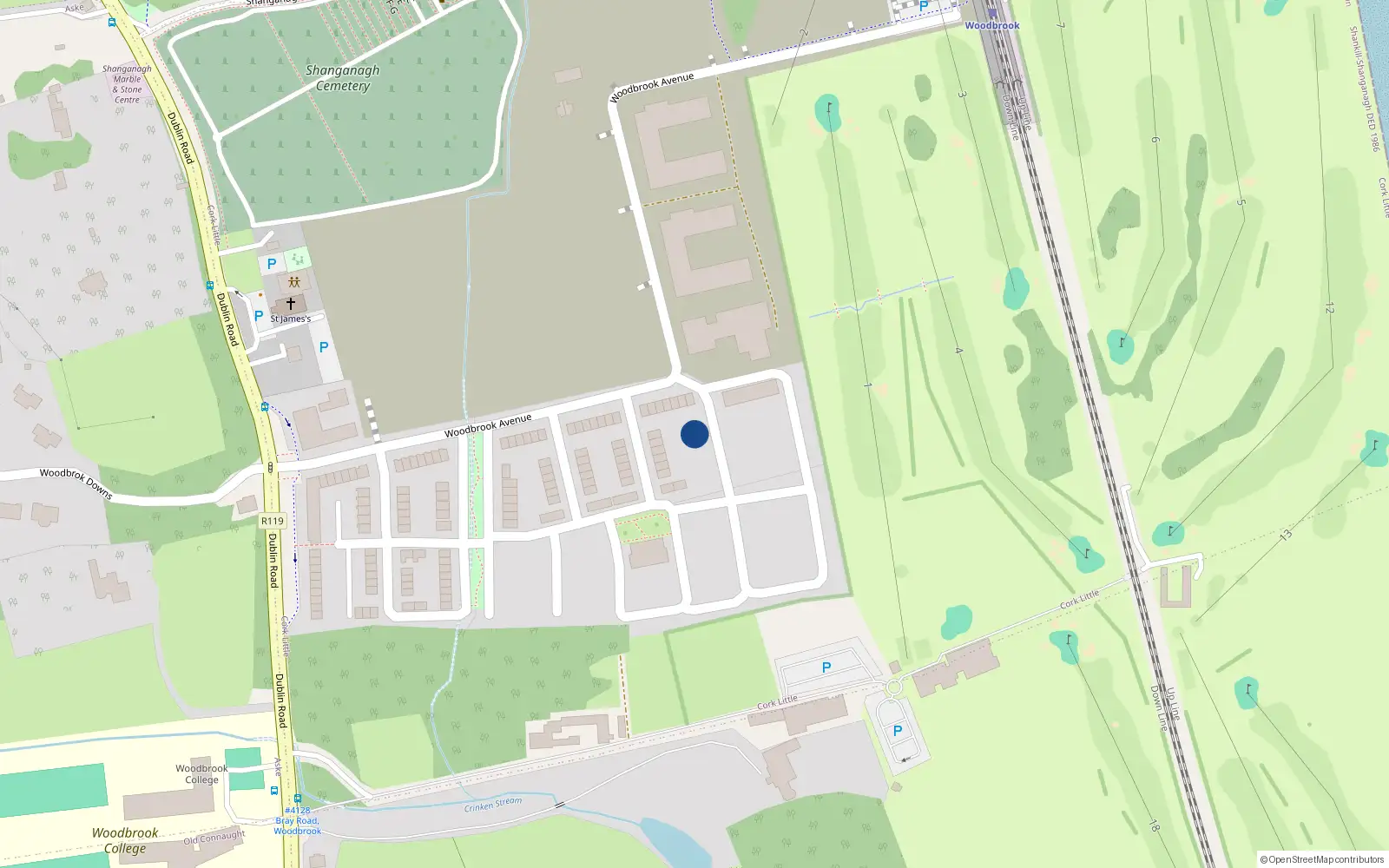 Overhead map showing the location of 45 Woodbrook, Bray
