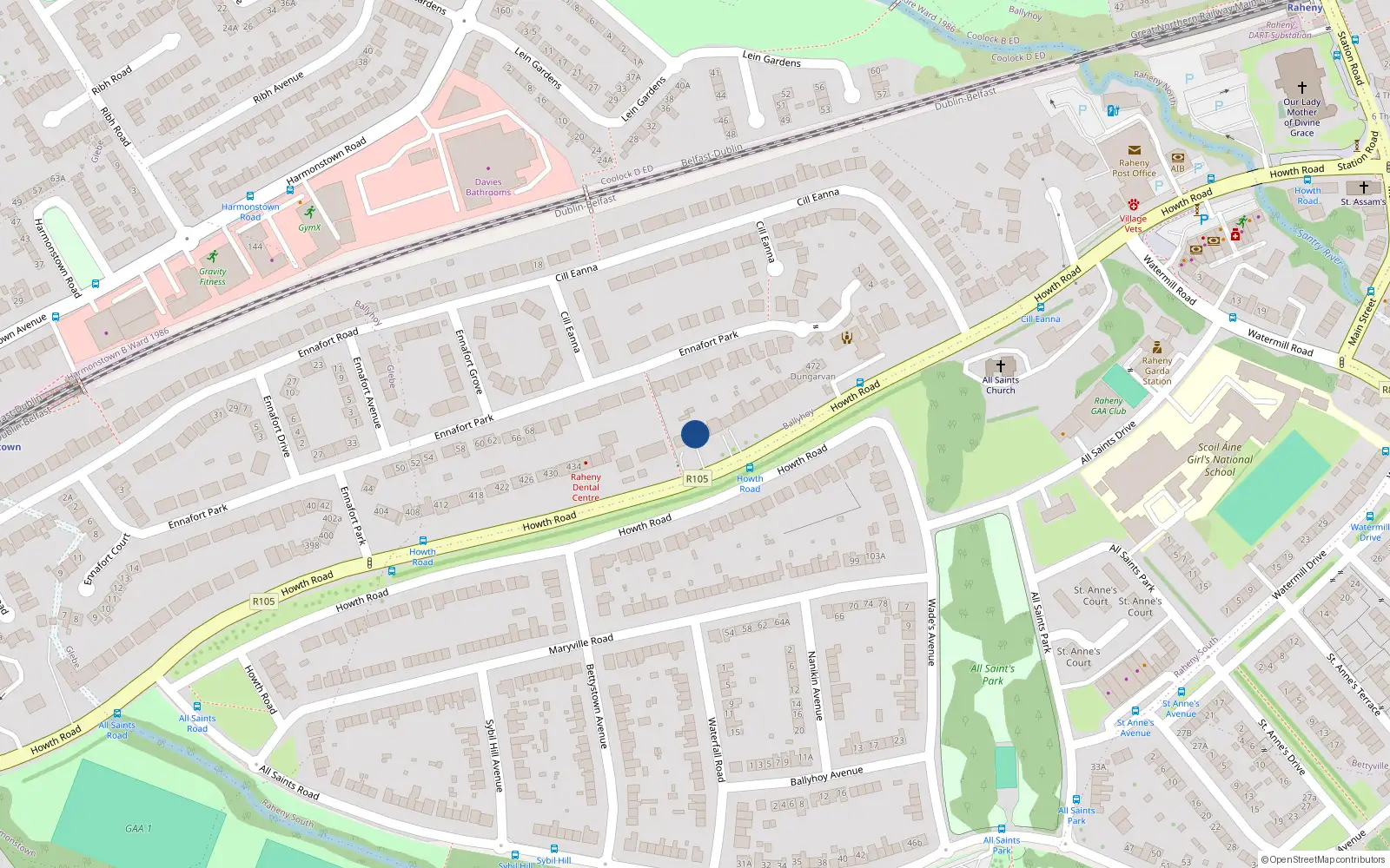 Overhead map showing the location of 452 Howth Road, Dublin 5