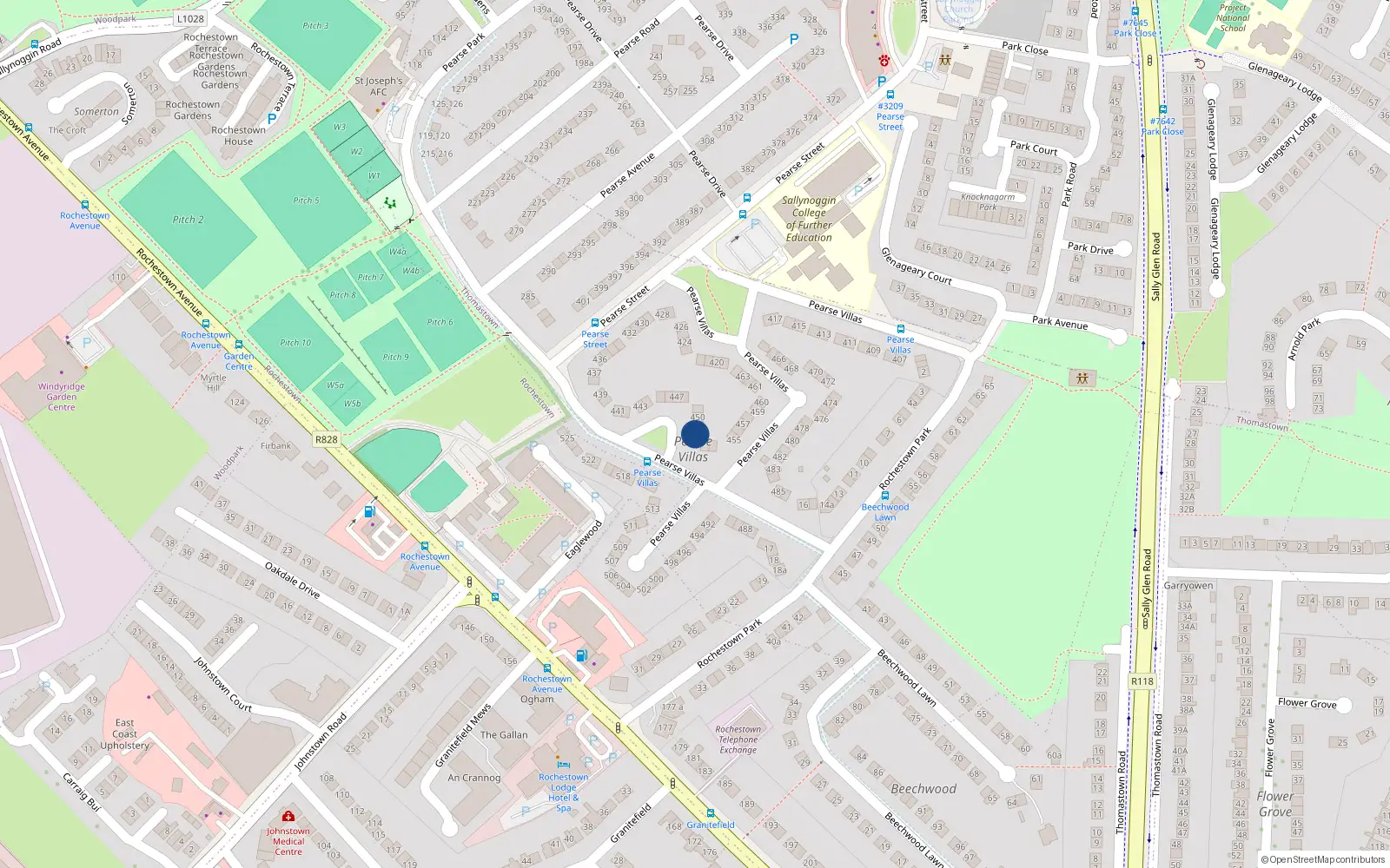 Overhead map showing the location of 452 Pearse Villas, Sallynoggin