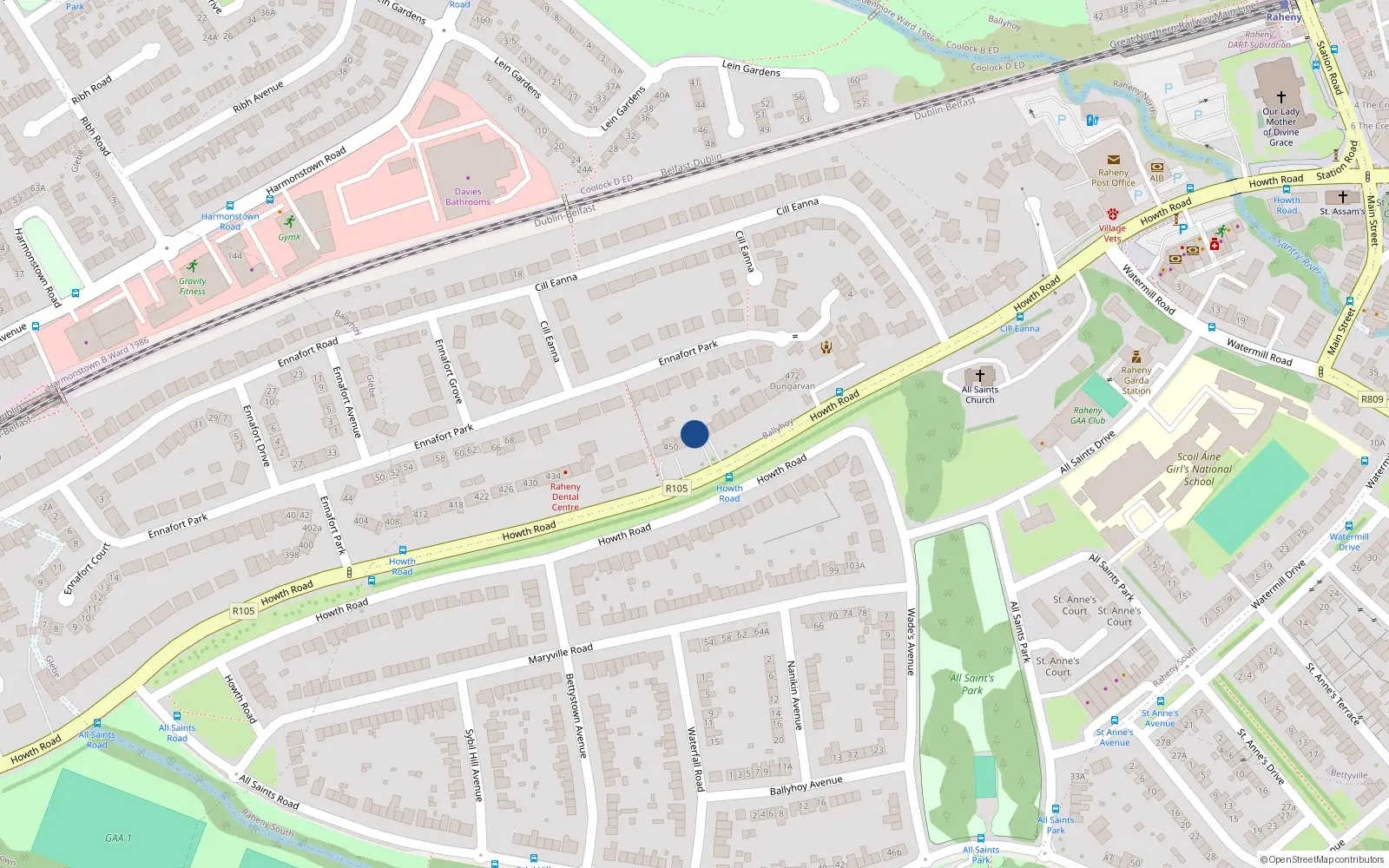 Overhead map showing the location of 454 Howth Road, Dublin 5