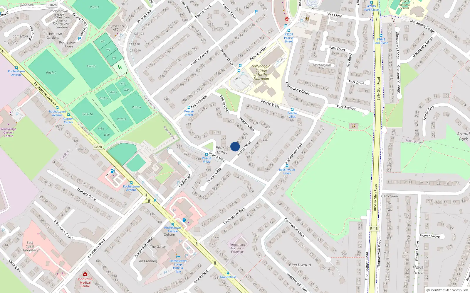 Overhead map showing the location of 455 Pearse Villas, Sallynoggin, Dublin