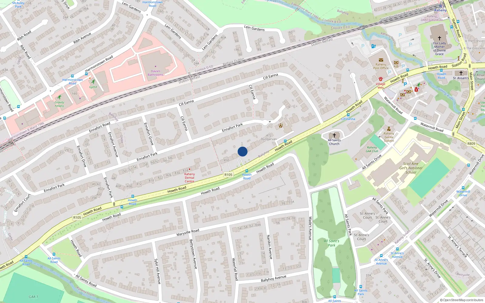 Overhead map showing the location of 458 Howth Road, Dublin 5