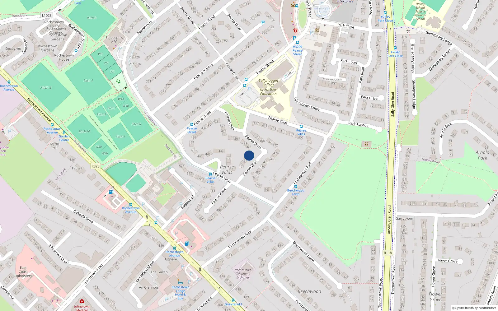 Overhead map showing the location of 459 Pearse Villas, Sallynoggin, Co. Dublin
