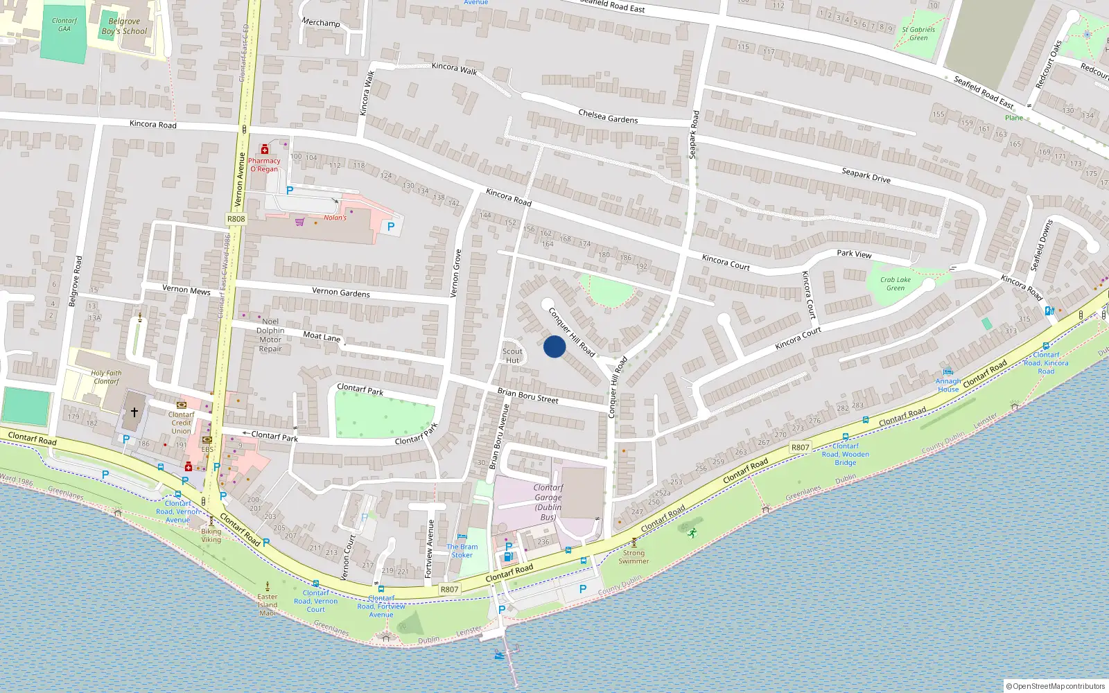 Overhead map showing the location of 45A Conquor Hill, Clontarf