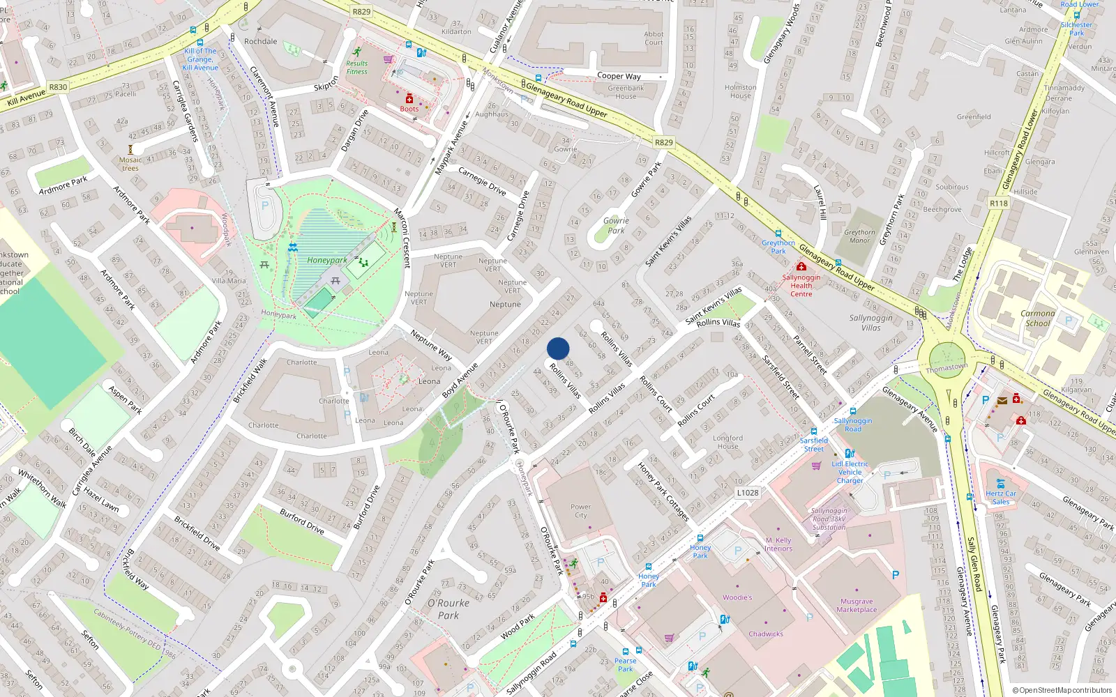 Overhead map showing the location of 45A Rollins Villas, Sallynoggin