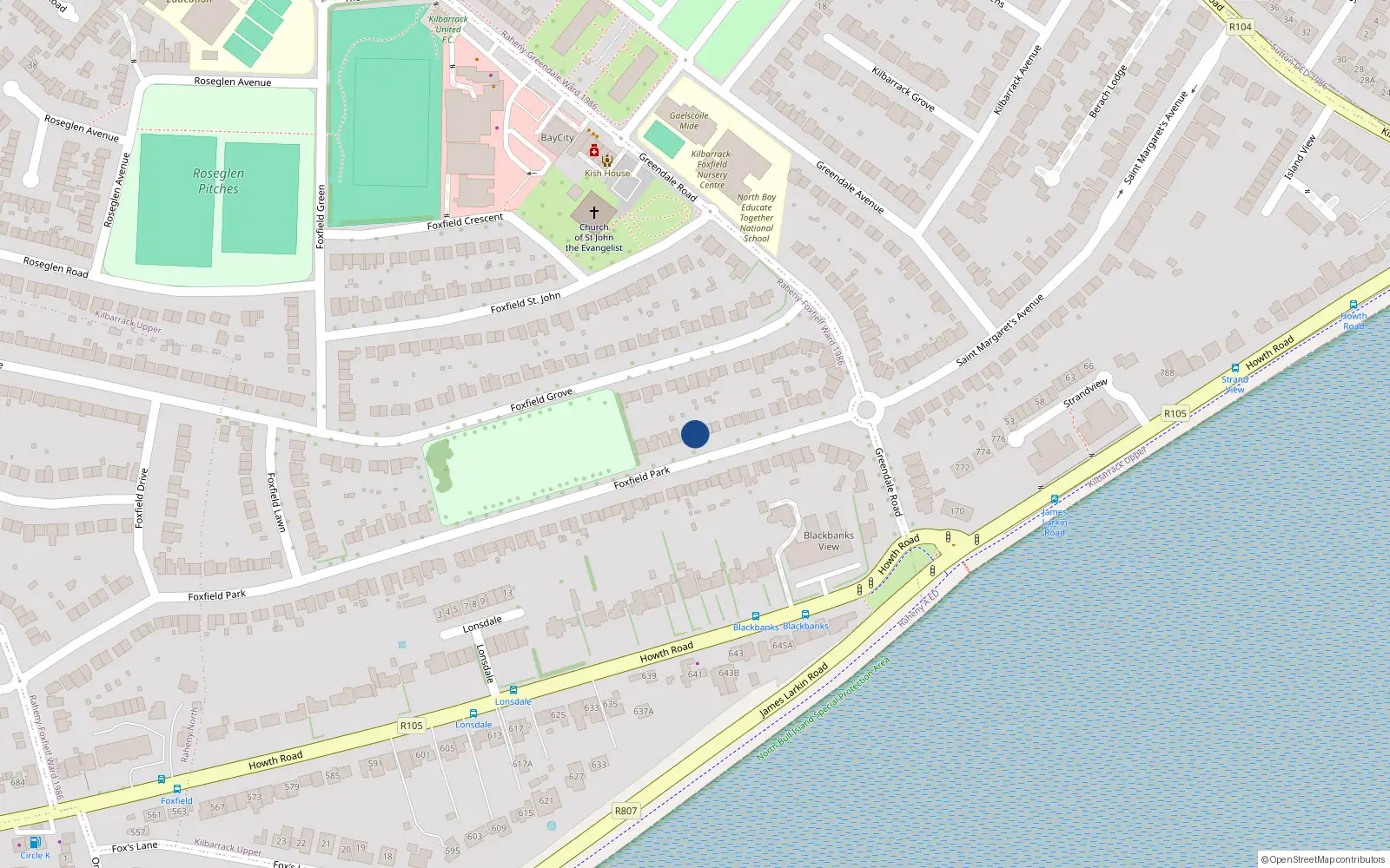 Overhead map showing the location of 45F Foxfield Park, Raheny, Dublin 5
