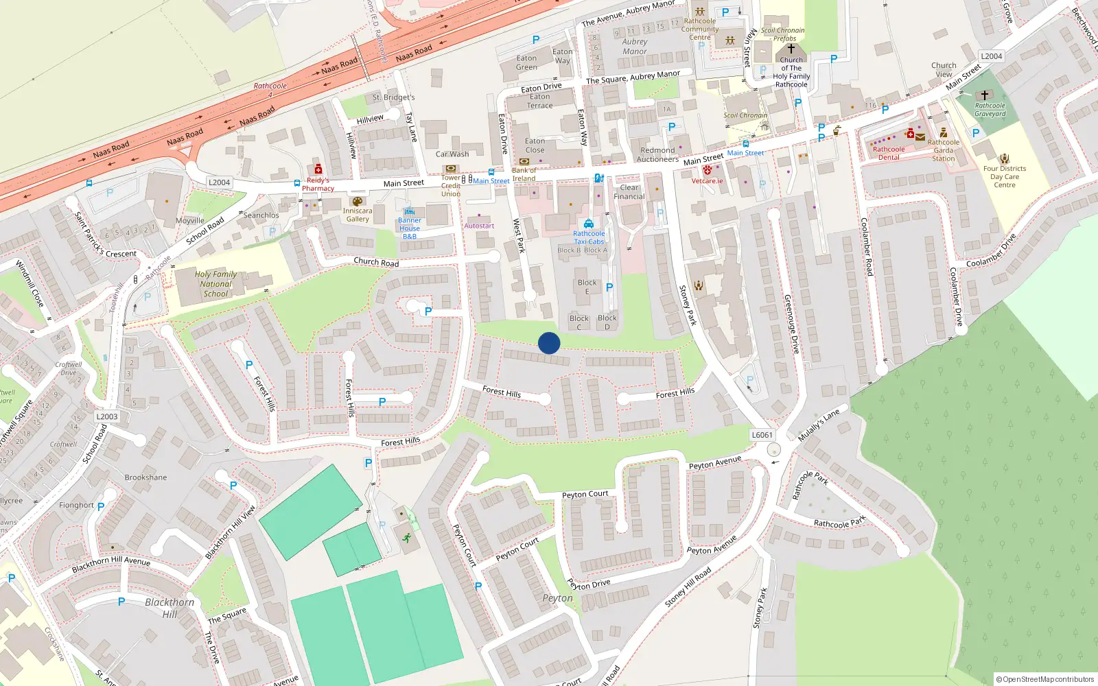 Overhead map showing the location of 45foresthills, Rathcoole, Dublin