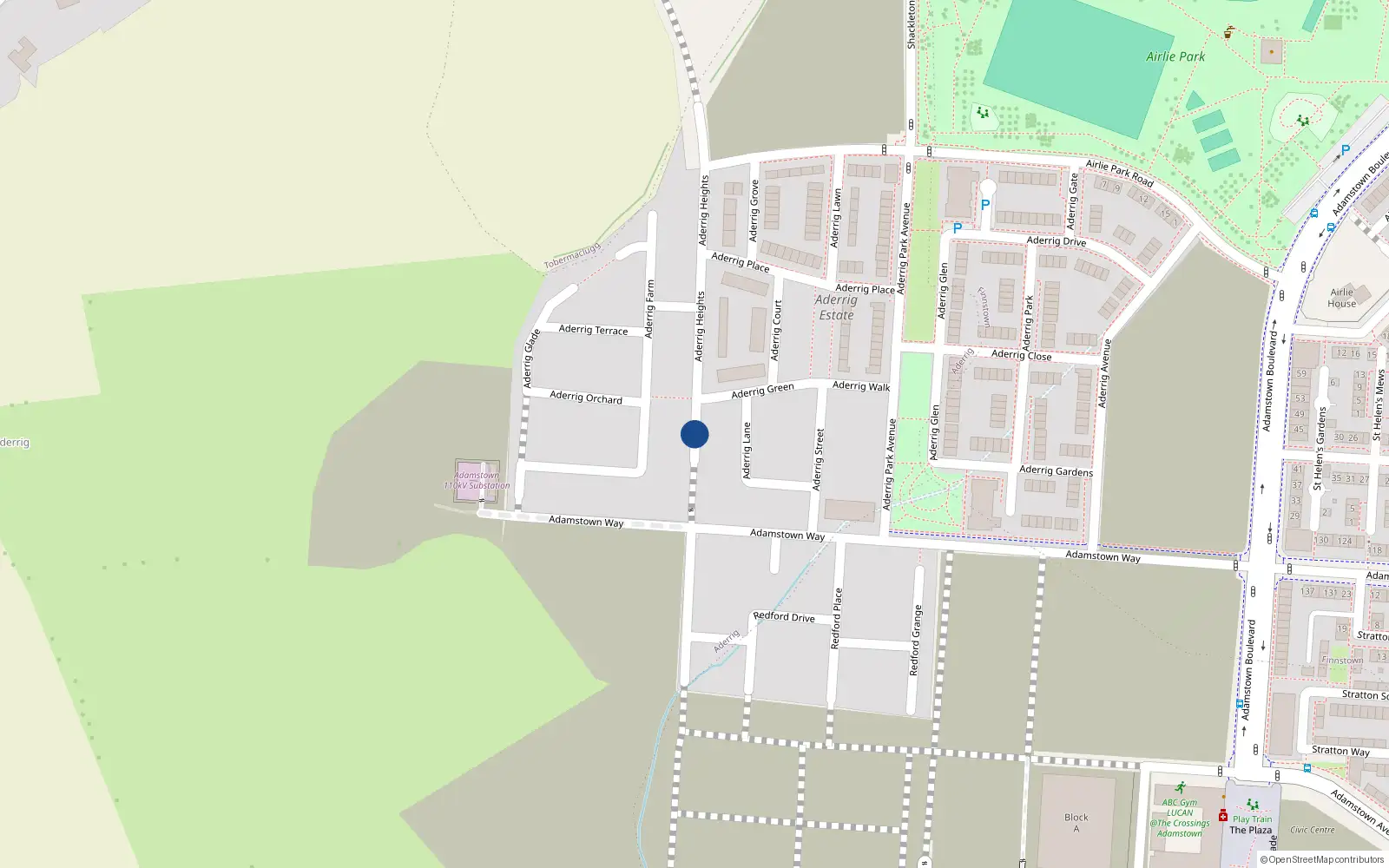 Overhead map showing the location of 46 Aderrig Heights, Aderrig