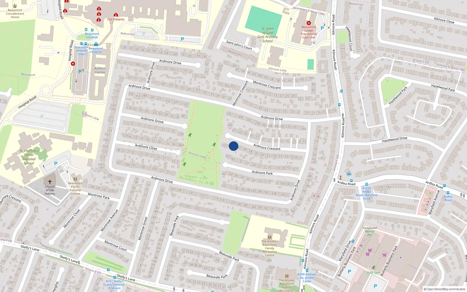 Overhead map showing the location of 46 Ardmore Crescent, Dublin 5