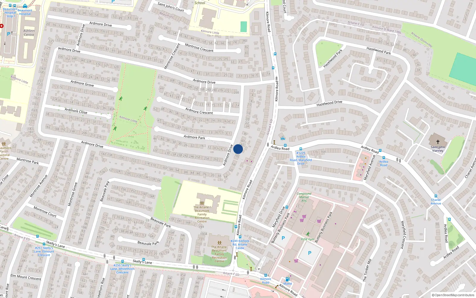 Overhead map showing the location of 46 Ardmore Drive, Dublin 5