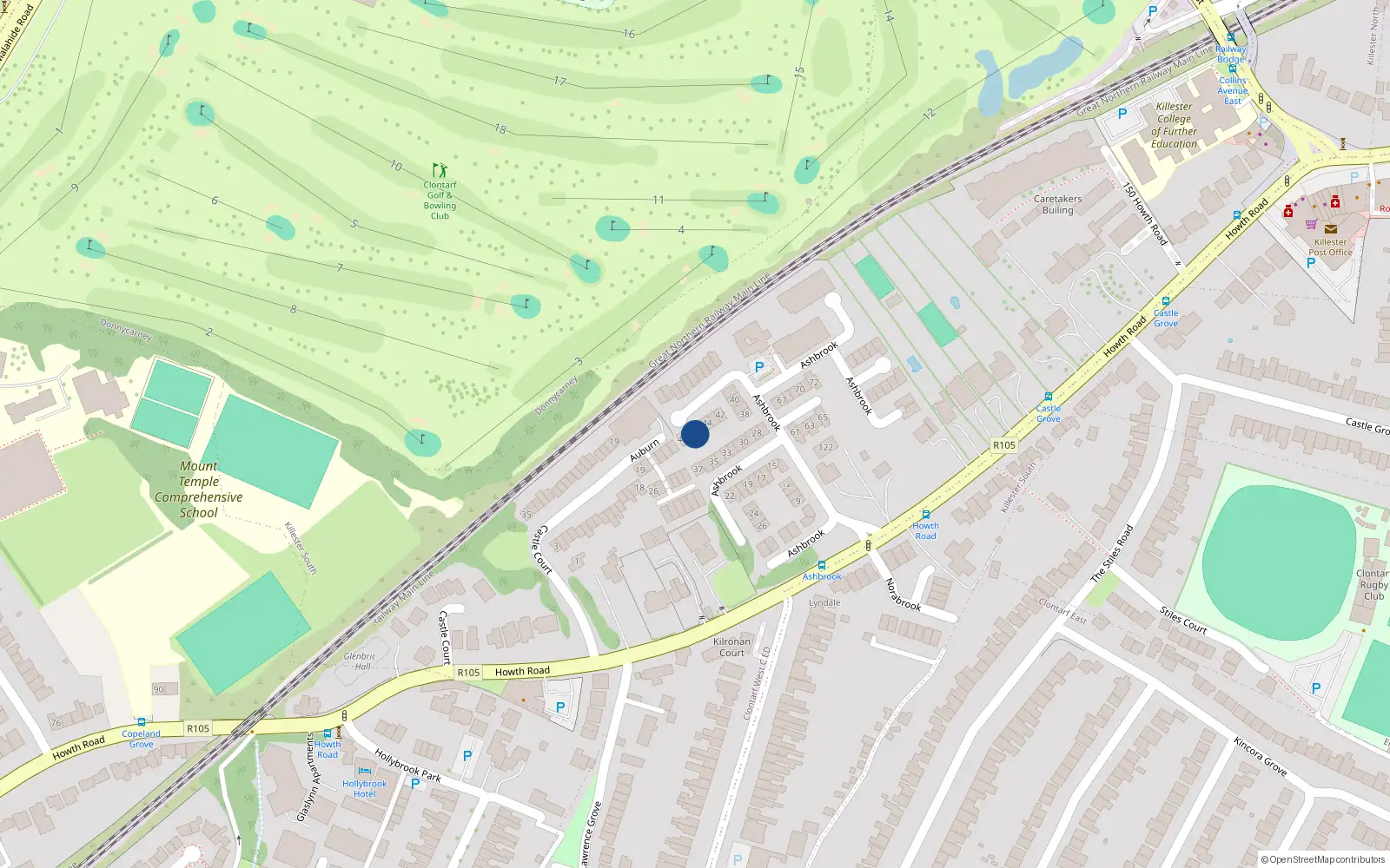 Overhead map showing the location of 46 Ashbrook, Dublin 3