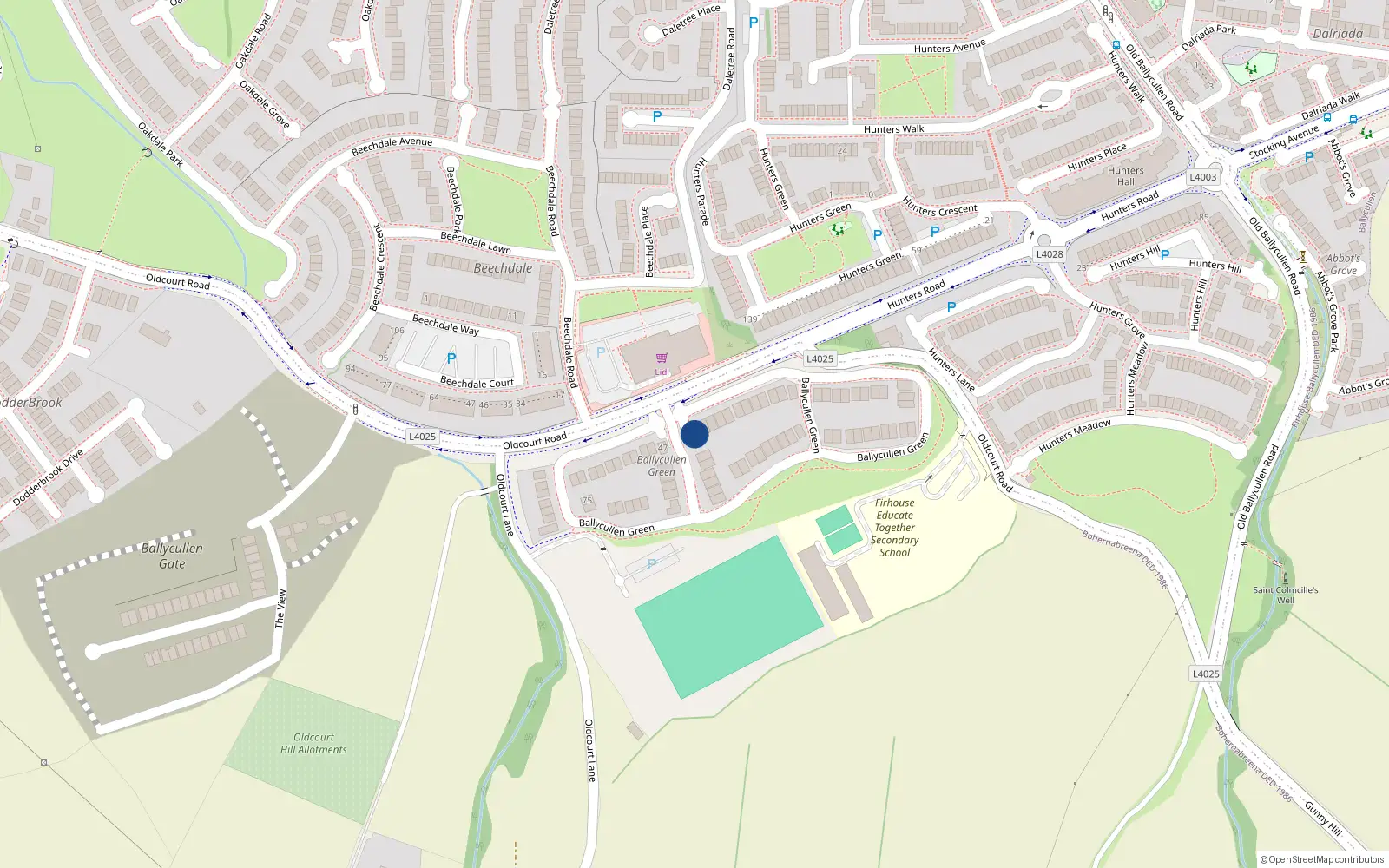 Overhead map showing the location of 46 Ballycullen Green, Dublin 24