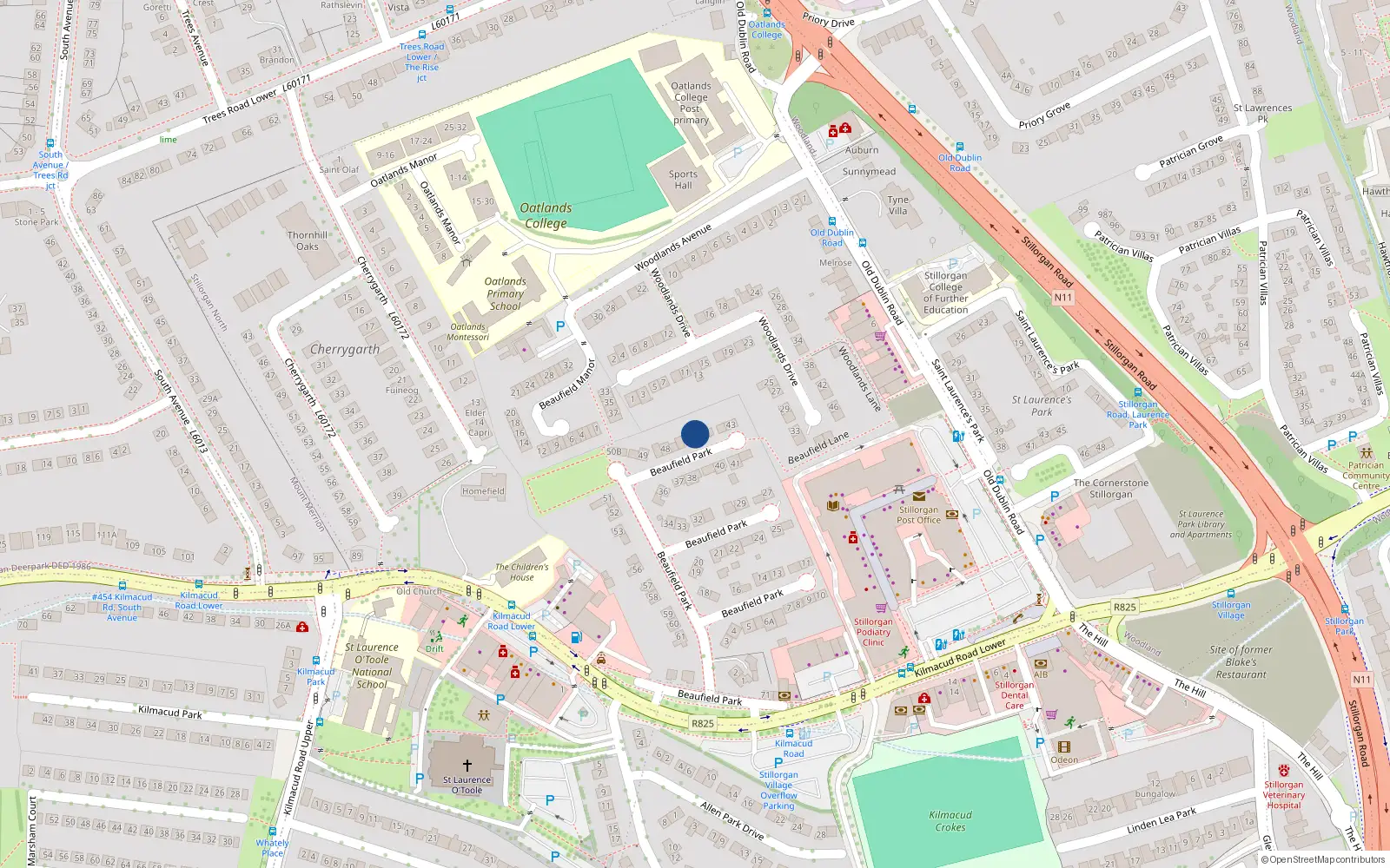 Overhead map showing the location of 46 Beaufield Park, County Dublin