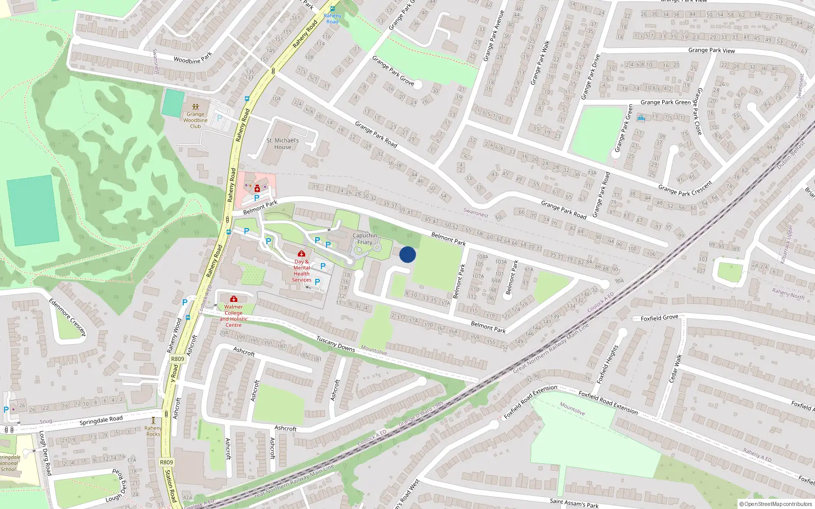 Overhead map showing the location of 46 Belmont Square, Raheny, Dublin 5