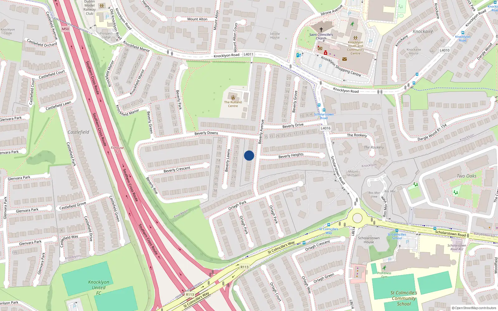 Overhead map showing the location of 46 Beverly Avenue, Dublin 16