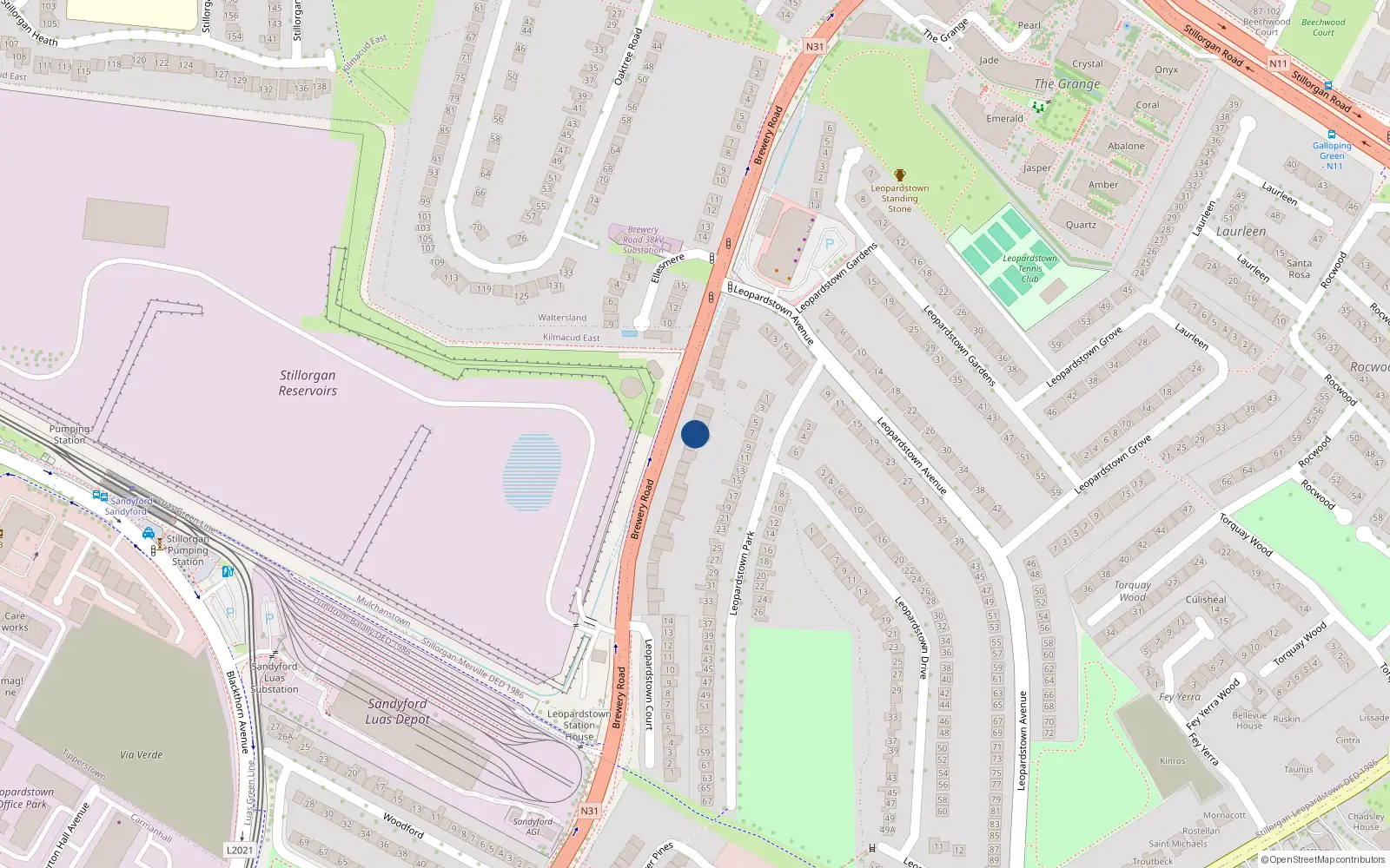 Overhead map showing the location of 46 Brewery Road, Stillorgan, Dublin