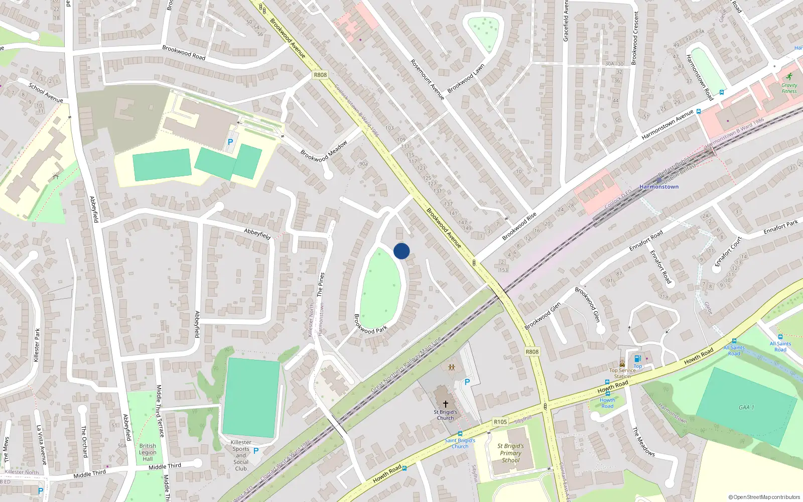 Overhead map showing the location of 46 Brookwood Park, Artane, Dublin 5