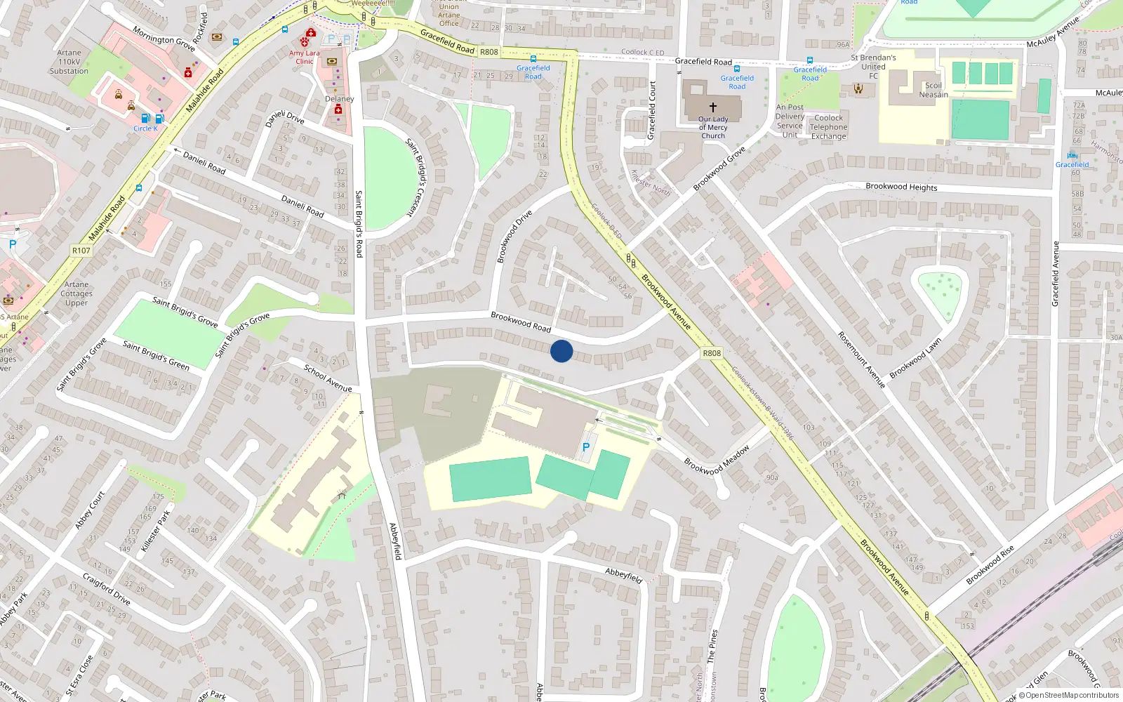 Overhead map showing the location of 46 Brookwood Road, Artane, Dublin 5