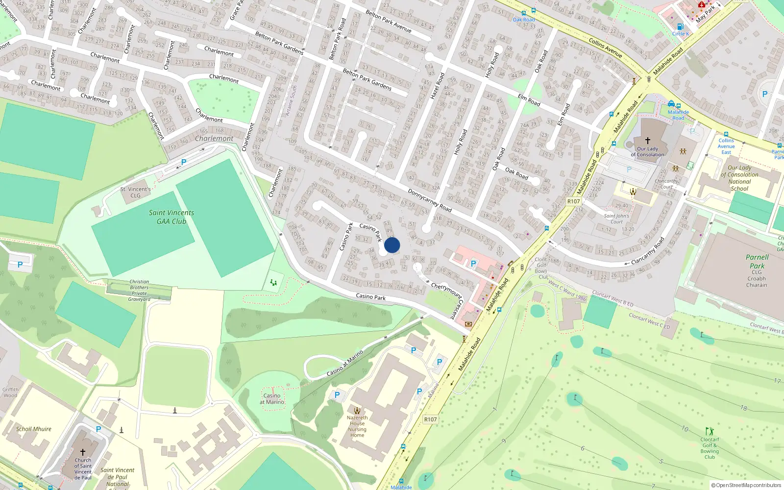 Overhead map showing the location of 46 Casino Park, Dublin 3