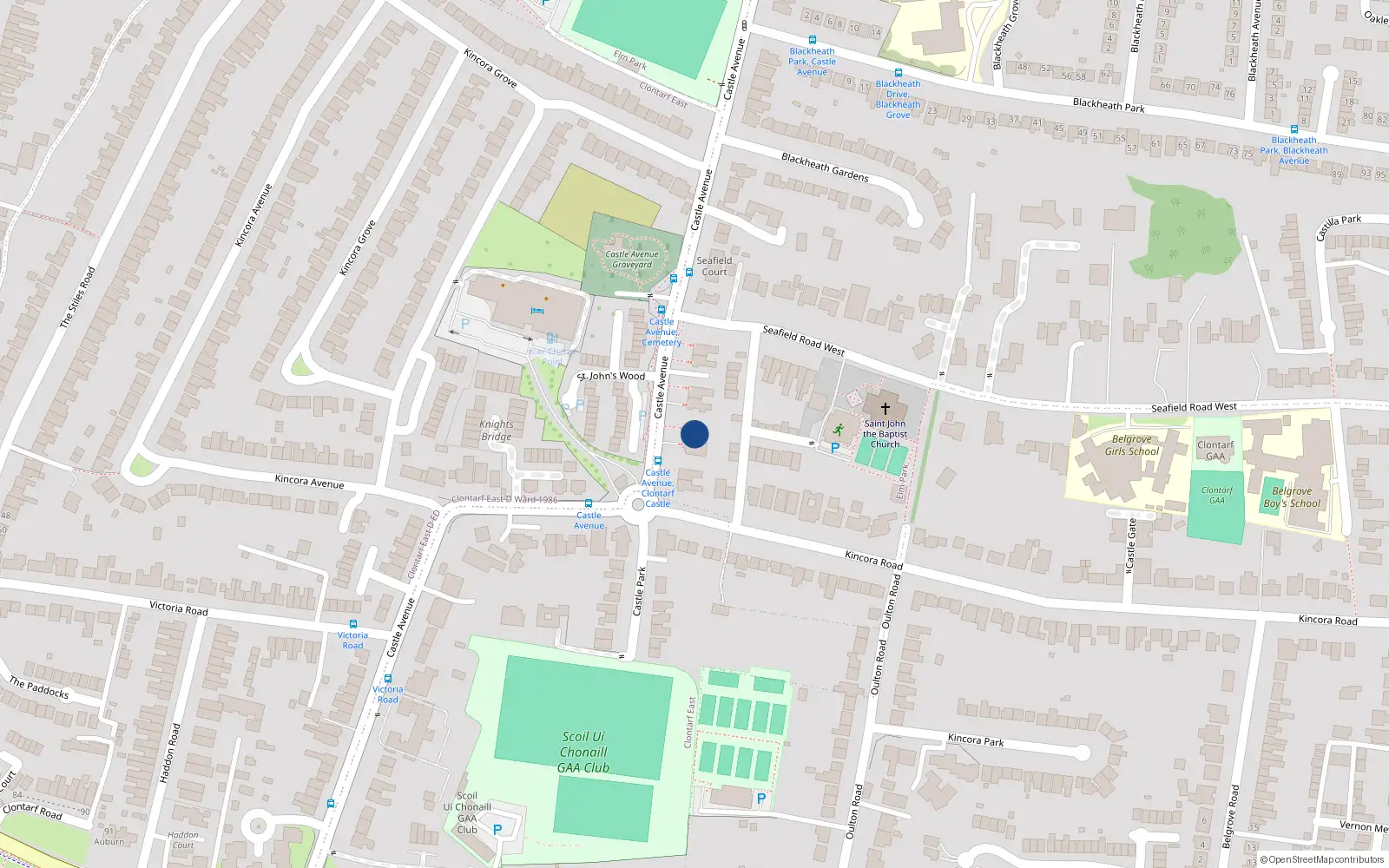 Overhead map showing the location of 46 Castle Avenue, Dublin 3