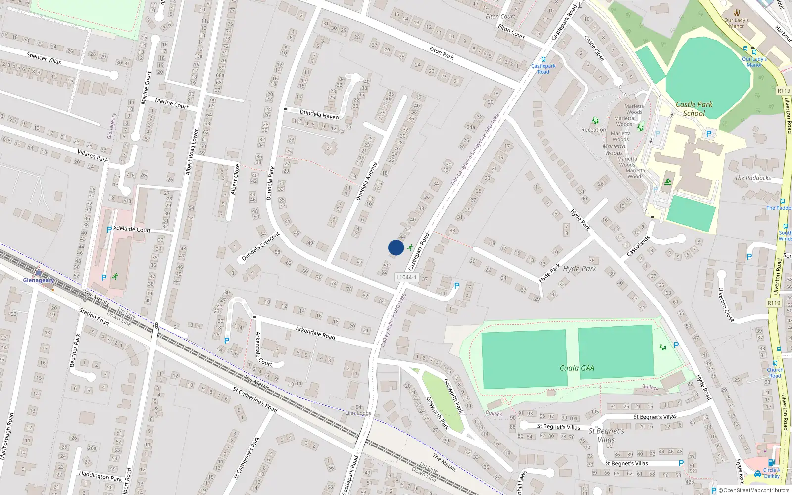 Overhead map showing the location of 46 Castle Park Road, Dublin