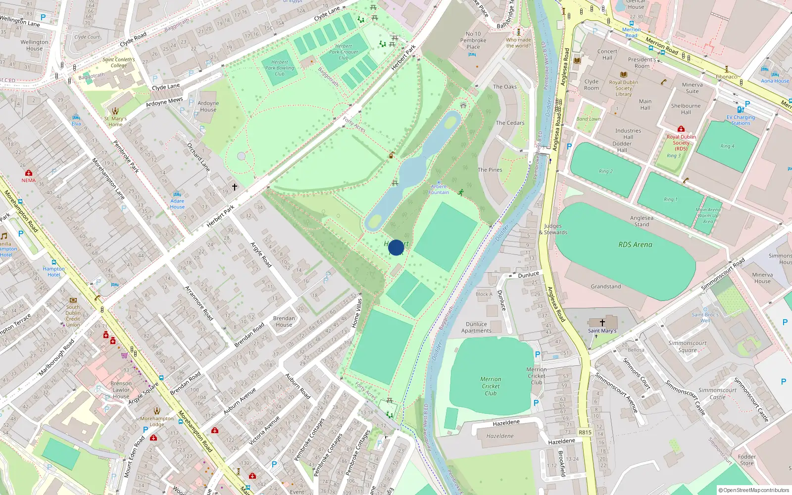 Overhead map showing the location of 46 Cedars, Herbert Park, Ballsbridge Dublin 4
