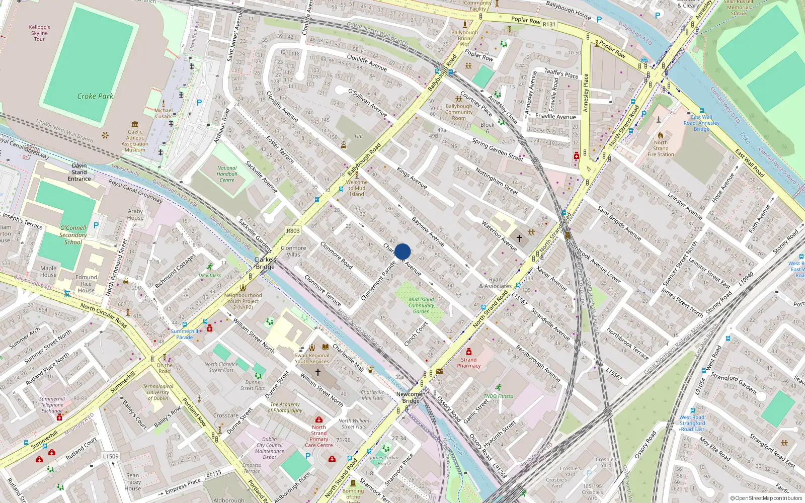Overhead map showing the location of 46 Charleville Avenue, Dublin 3