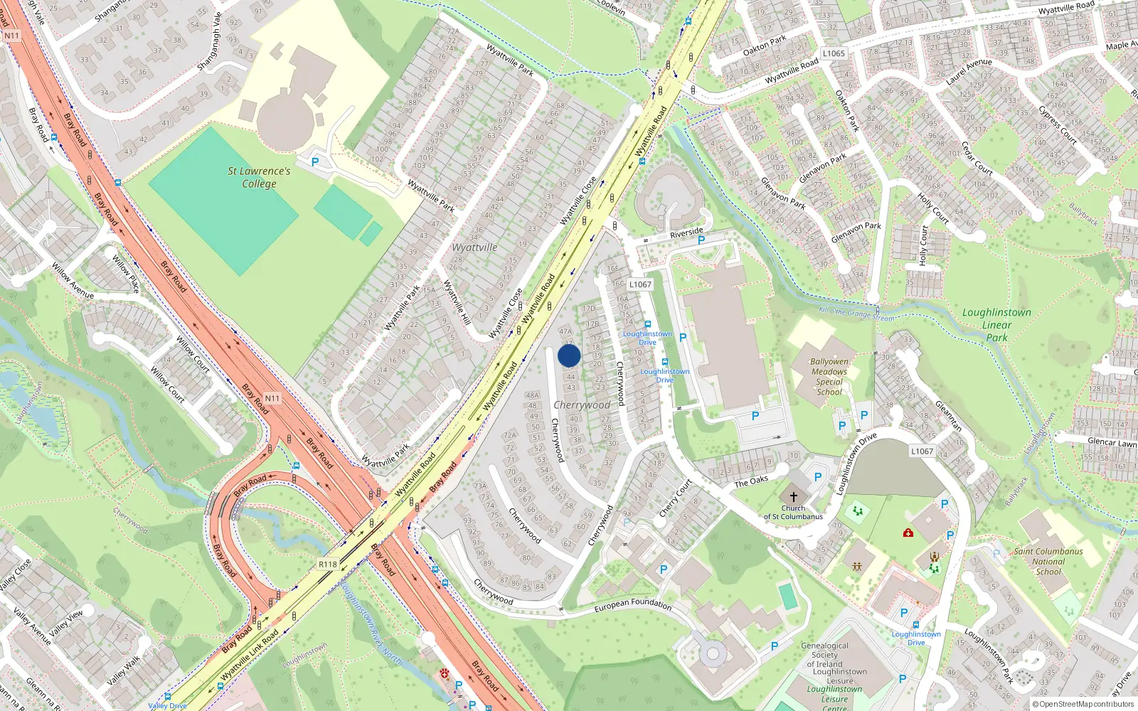 Overhead map showing the location of 46 Cherrywood, Co Dublin