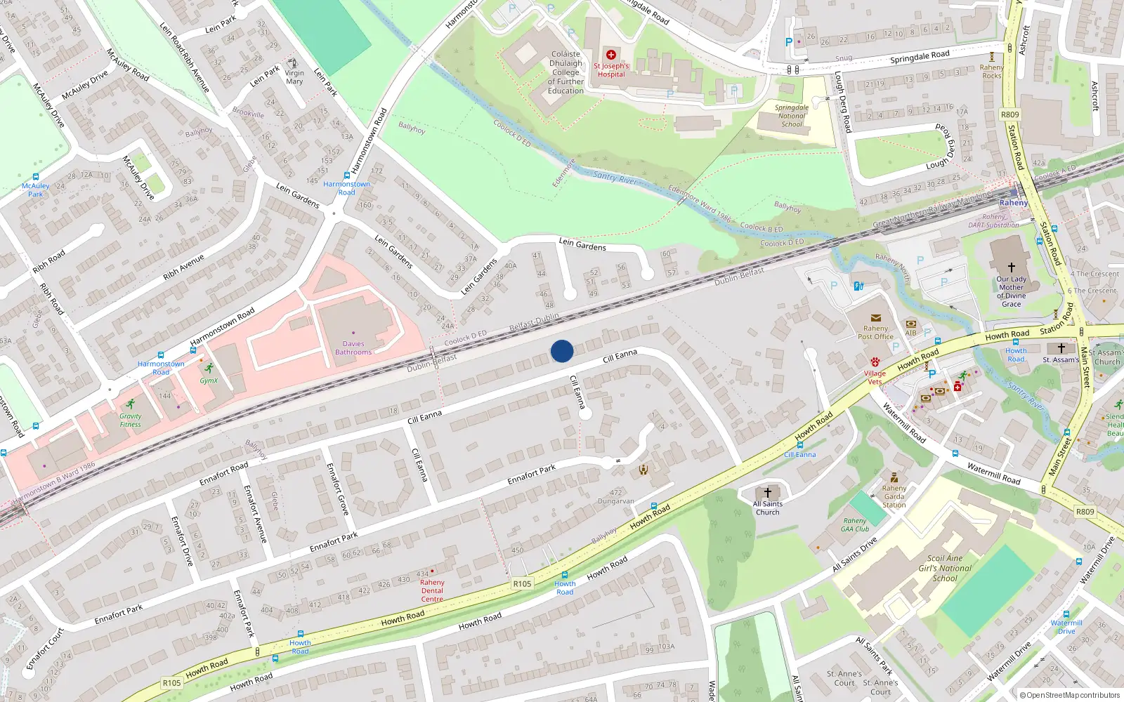 Overhead map showing the location of 46 Cill Eanna, Dublin 5